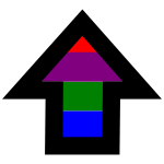 an arrow pointing upwards, striped several different colors